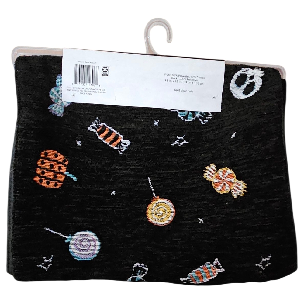 Halloween Trick or Treat Yo Self Table Runner - Black, Orange, Yellow, White NWT - Picture 2 of 6